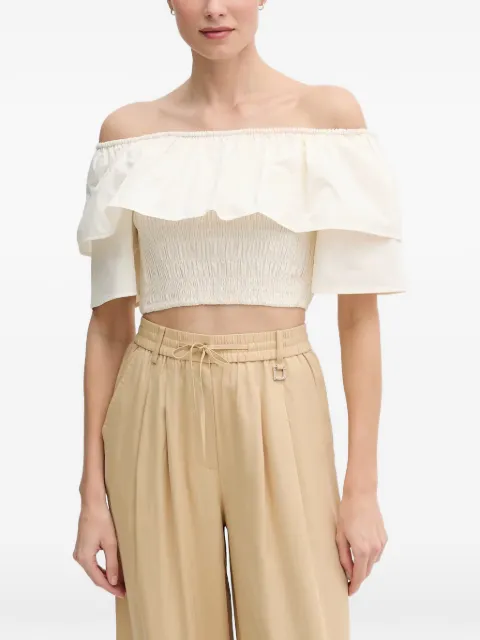 Gaudi ruffled shirred-panel top Neutrals 611FD45012