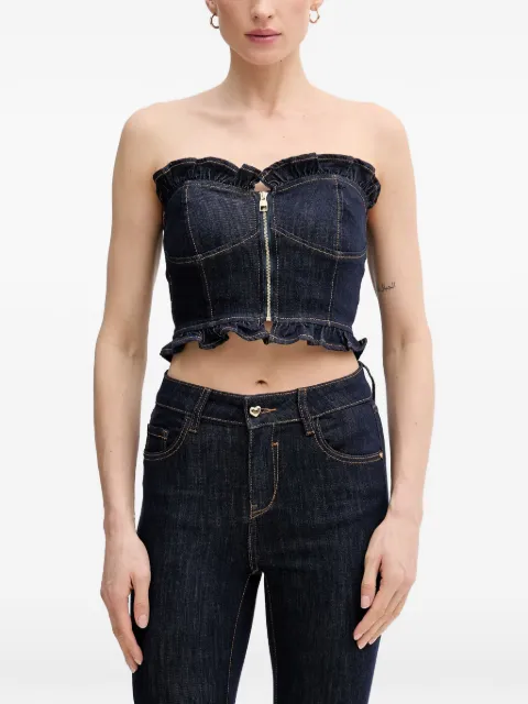 Gaudi ruffled-trim zip-up corset top Blue 611BD46008
