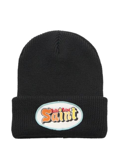 SAINT MXXXXXX logo-patch ribbed-knit beanie hat Black SM25FHR1096BK