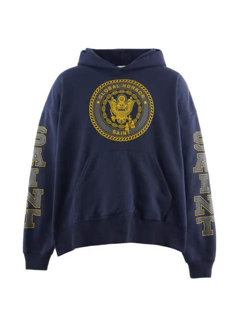 SAINT MXXXXXX logo-print graphic-print hoodie Blue SM25FHR1055