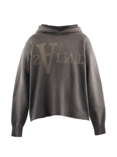 SAINT MXXXXXX logo-print raw-cut hoodie Black SM25FHR1119BK