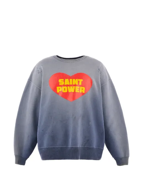 SAINT MXXXXXX distressed-effect heart-print sweatshirt Blue SM25FHR1048NA