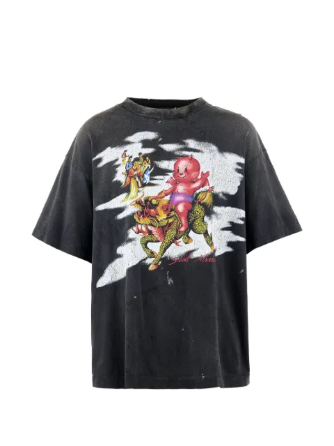SAINT MXXXXXX graphic-print distressed T-shirt Black SM25SHR8017