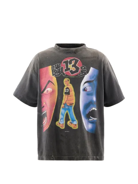 SAINT MXXXXXX x Santastic! x Geeks Rule graphic-print distressed T-shirt Black SM25FHR1C24BK