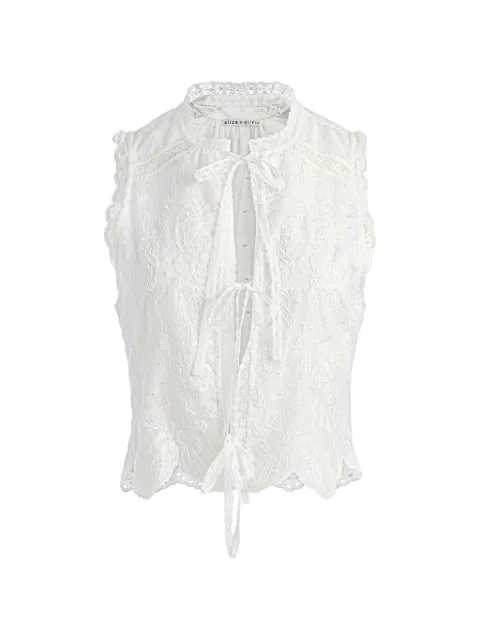 alice + olivia Amal embroidered tie-front tank top White CC605D43041