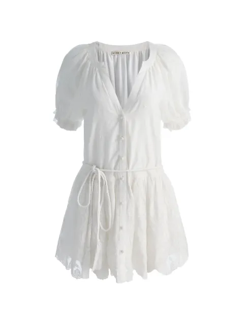 alice + olivia puff-sleeve button-down dress White CC605D67548