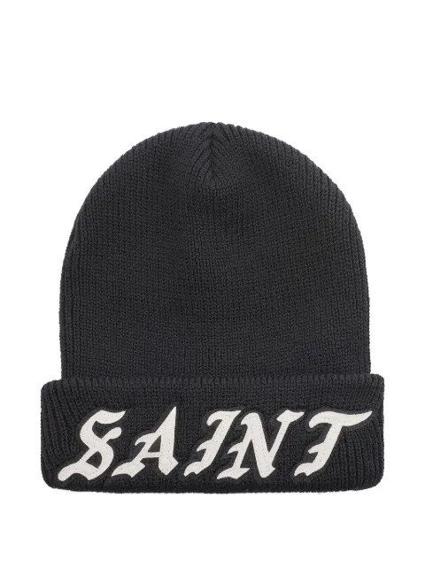 SAINT MXXXXXX logo-patch ribbed-knit beanie hat Black SM26SMK8085BK