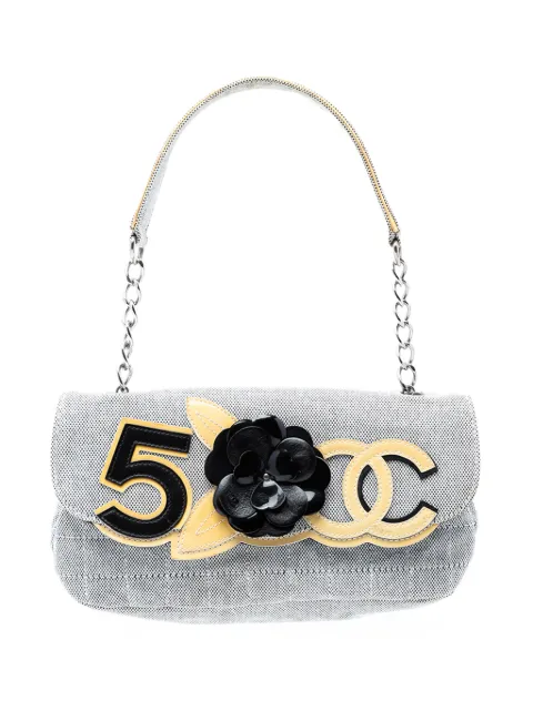 CHANEL Pre-Owned 2005-2006 Choco Bar Canvas Camellia CC No. 5 Flap handbag Grey R7XNLIHGWR9XV6IC