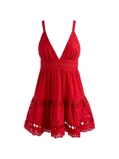alice + olivia broderie-anglaise tiered dress Red CC605D97543