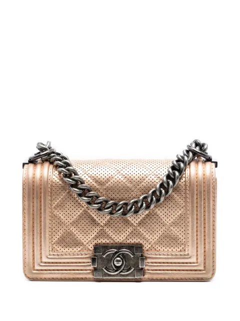 CHANEL Pre-Owned 2014-2015 Small Quilted Perforated Metallic Lambskin Boy Flap crossbody bag Pink LQVNWBA059LV0HJ7