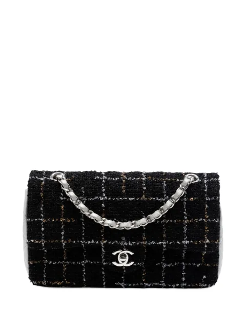 CHANEL Pre-Owned 2017-2018 Medium Classic Quilted Tweed and Metallic Lambskin Double Flap shoulder bag Black 313X88OMVOQ9N5GE
