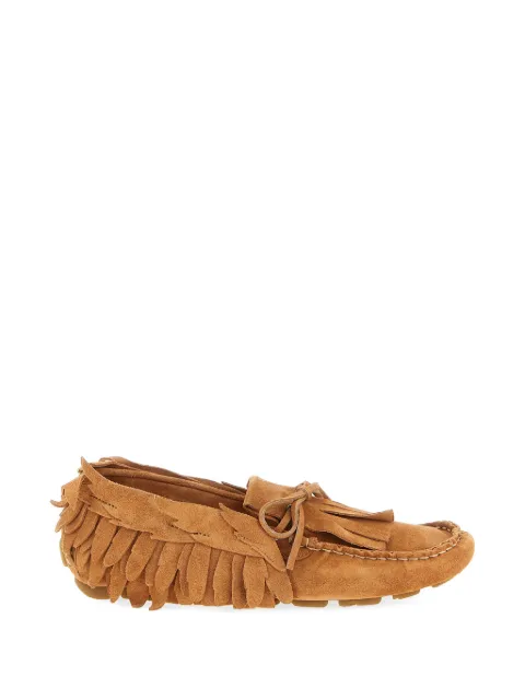 Alberta Ferretti fringe-trimmed bow-detail leather loafers Neutrals A600580010087