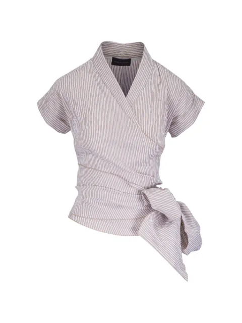 Talbot Runhof Naxos8 striped wrap blouse Neutrals AT014108DI15039