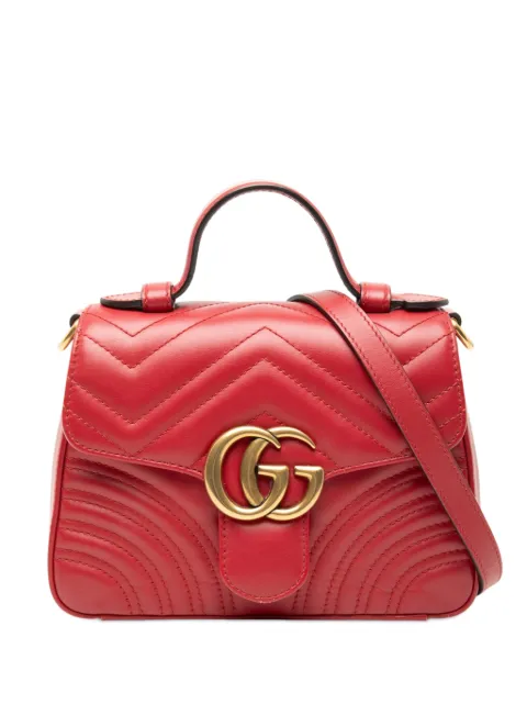 Gucci Pre-Owned 2016-2026 Mini GG Marmont Matelasse Leather Top Handle Bag satchel Red 38MFE37LMJEM7B56