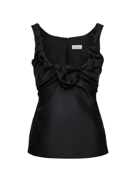 Magda Butrym ruffled floral-appliqué top Black 194526