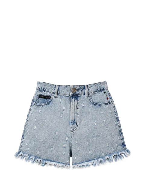 Philipp Plein distressed raw-edge shorts Blue UAFCWDT3015PDE004N