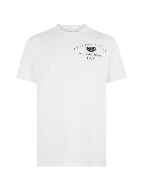Philipp Plein logo-patch jersey T-shirt White UAFCMTK9414PJY002N