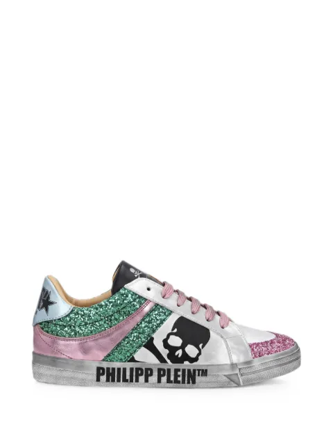 Philipp Plein nappa-leather lo-top sneakers glitter skull Silver UAFSWSC2589PLE010N