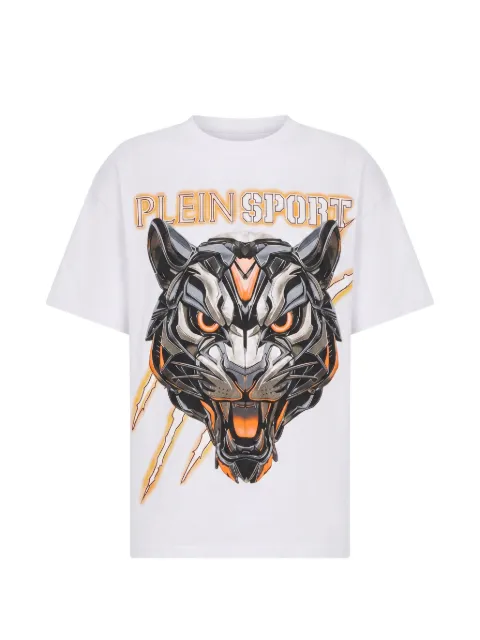 Plein Sport tiger-print logo-print t-shirt White FAFCMTK9165STE003N