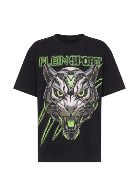 Plein Sport tiger-print logo-print t-shirt Black FAFCMTK9165STE003N