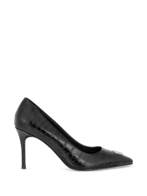 Philipp Plein leather decollete pumps H85 cocco print Hexagon Black UAFSWSD0714PLE010N