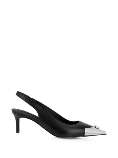 Philipp Plein leather slingback shoes Skull toe pumps Black UAFSWSD0622PLE005N