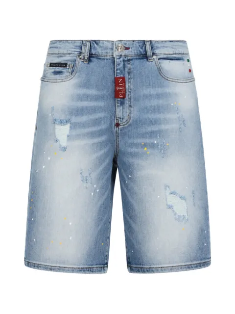 Philipp Plein paint-splatter distressed-effect shorts Blue UAFCMDT4465PDE004N