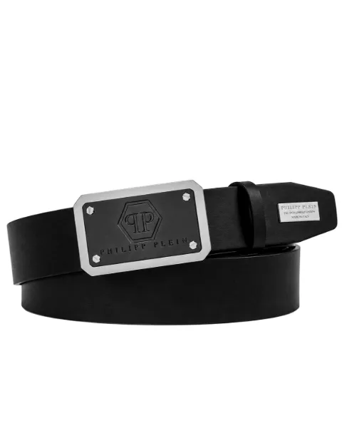 Philipp Plein leather belt hexagon logo Black UAFAMVA0993PLE010N