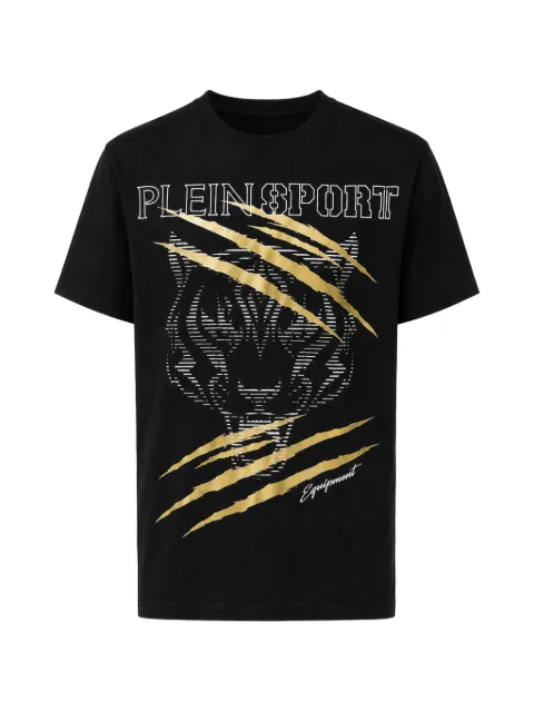 Plein Sport tiger-print logo-print t-shirt Black FAFCMTK9170STE003N