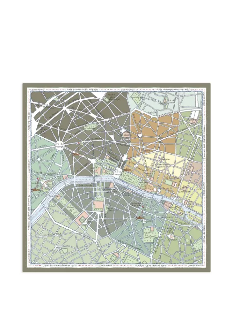 Longchamp A la decouverte de paris silk scarf 90 Green 50682GSOM64