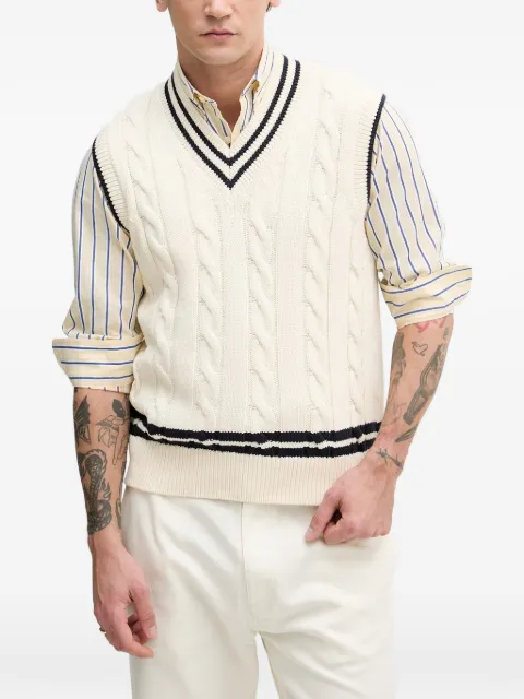 Benetton cable-knit striped-trim sweater Neutrals 1ZHHK401N