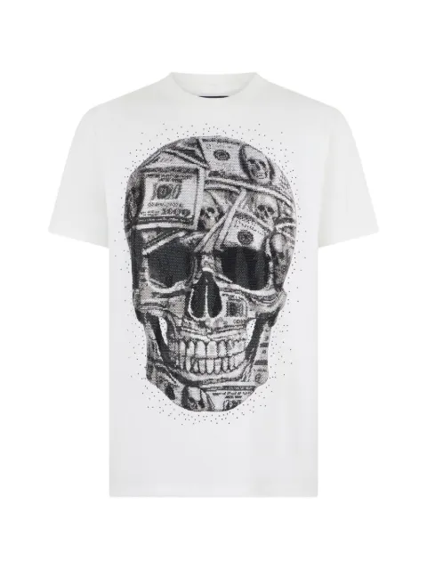 Philipp Plein jersey round-neck T-Shirt SS Skull Dollar Stones White UAFCMTK9365PJY002N
