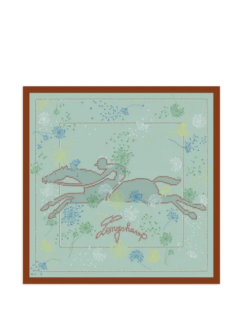 Longchamp Douce Cavalcade silk scarf 50 Green 50677GSOM70