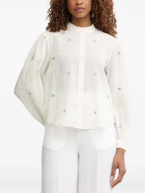 Benetton floral-embroidered ruffled-collar blouse Neutrals 53WFDQ0E2
