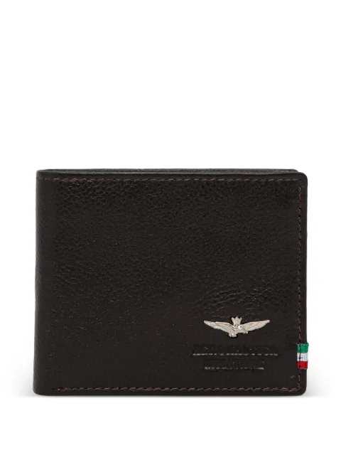 Aeronautica Militare logo-plaque grained leather wallet Brown AM101