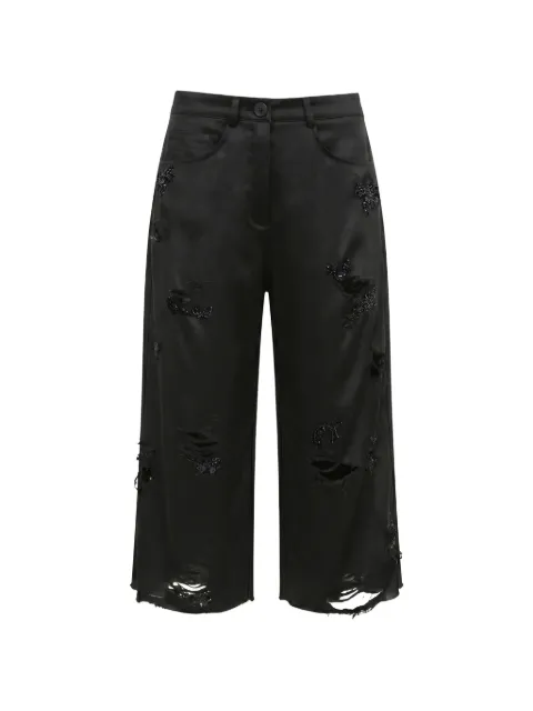 Almaz embroidered distressed knee-length shorts Black TR0301SST