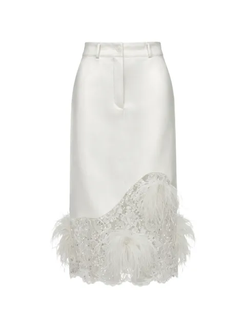 Almaz Highway feather-trimmed lace-panel midi skirt White SK0101FW26