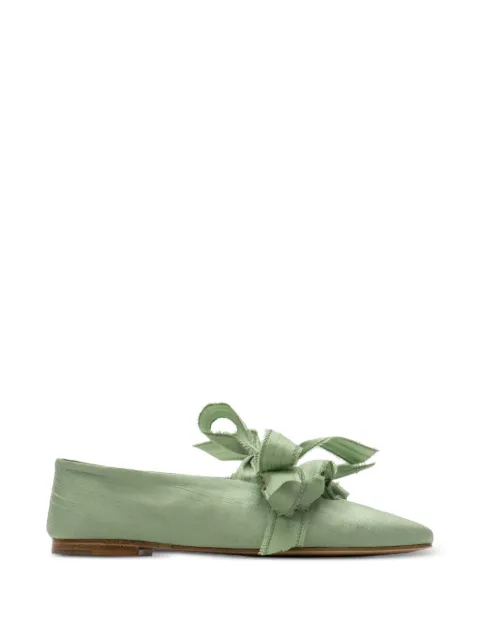 Sleeper Mille-feuille bow-detail silk ballet flats Green SV040WS
