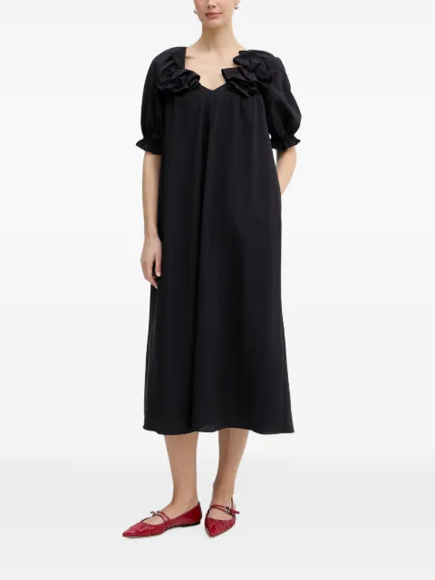 Stine Goya ruffled puff-sleeve midi dress Black SGD266