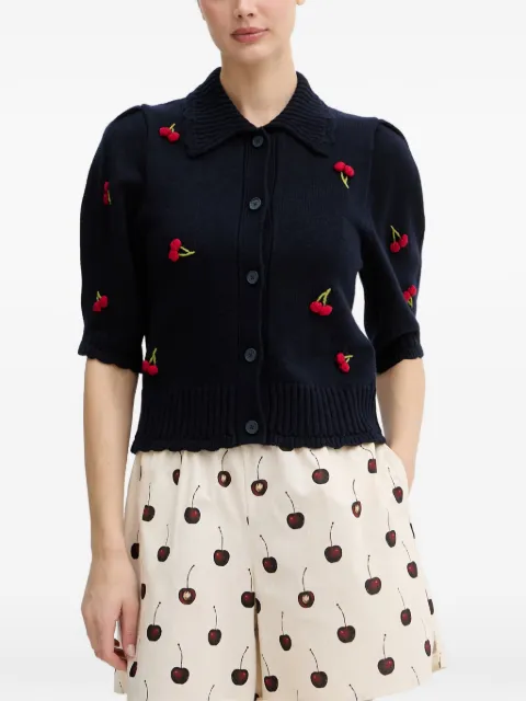 Stine Goya cherry-embellished puff-sleeve cardigan Blue SG2359