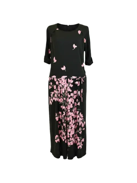 De Parisini Vintage floral-print belted midi dress Black MR511576