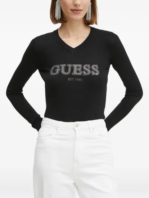 GUESS USA rhinestone-embellished long sleeve T-shirt Black W5RR38Z2NQ2