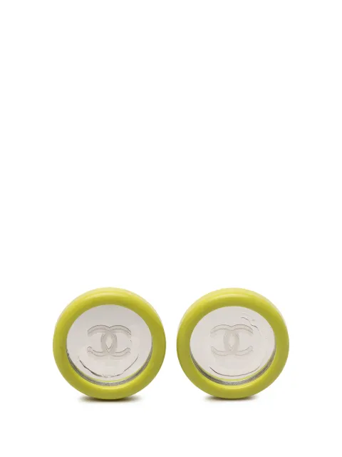 CHANEL Pre-Owned 1995 CC Resin Round Mirror Clip On Earrings costume earrings Green PAXPODT9AGJXWFCK