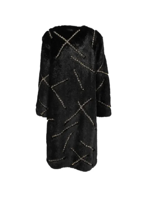 Moschino Pre-Owned 2016 chain-embellished faux-fur coat Black CVM26635