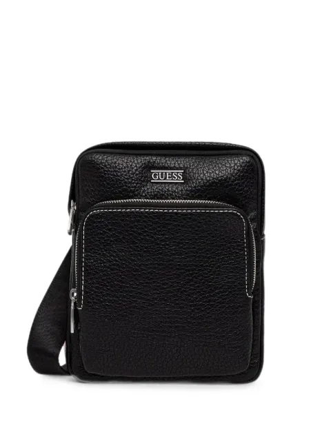 GUESS USA Boston logo-plaque pebbled-effect shoulder bag Black HMBOGSP6223
