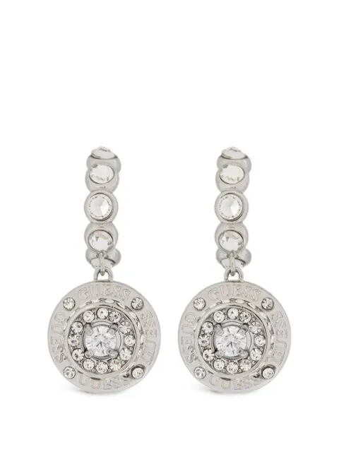 GUESS USA Sparks crystal-embellished logo-engraved earrings Silver JUBE06284JW