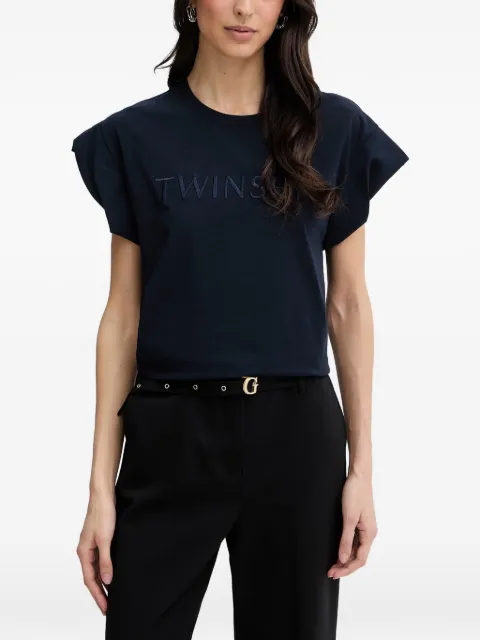 TWINSET logo-embroidered cap-sleeve T-shirt Blue 261LL2MLL