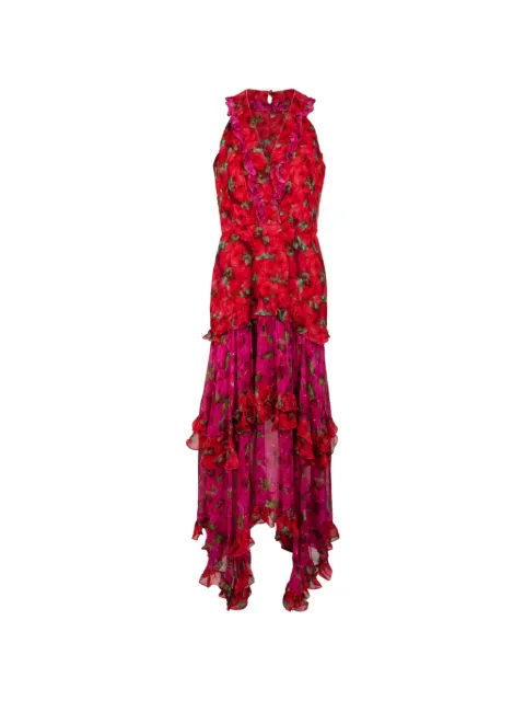 Saloni Jolie B ruffled tiered midi dress Red JOLIEBDRESS10713MAGENTAROSEBUD