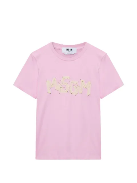 MSGM beaded lace-embroidered T-shirt Pink 4041MDM110D267002