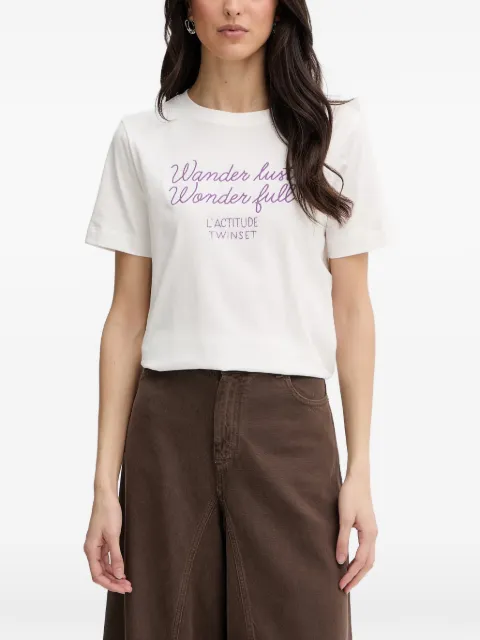 TWINSET embroidered slogan-print T-shirt Neutrals 261AT2151